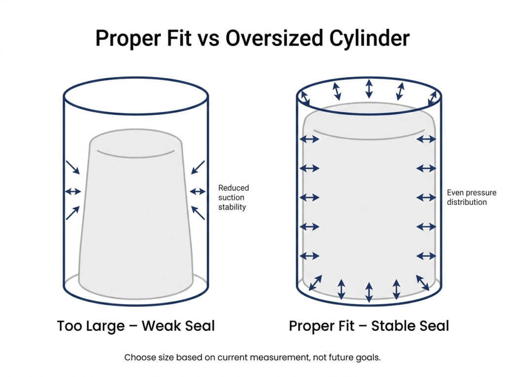 Proper vs oversized Bathmate cylinder fit comparison